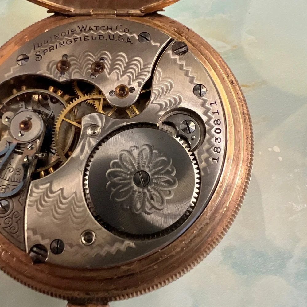 ILLINOIS WATCH CO Antique 11 Jewel Pocket Watch in 10k Gold Filled Dueber Case